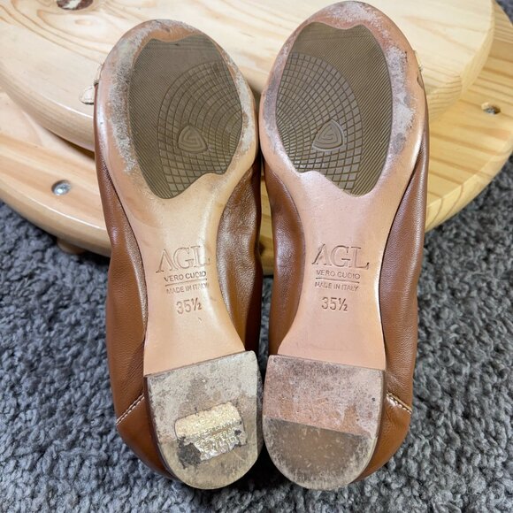 AGL Ballet Flats Women Sz 5.5 Leather Cap Toe Slip On Casual Shoes Made in Italy - Picture 8 of 8